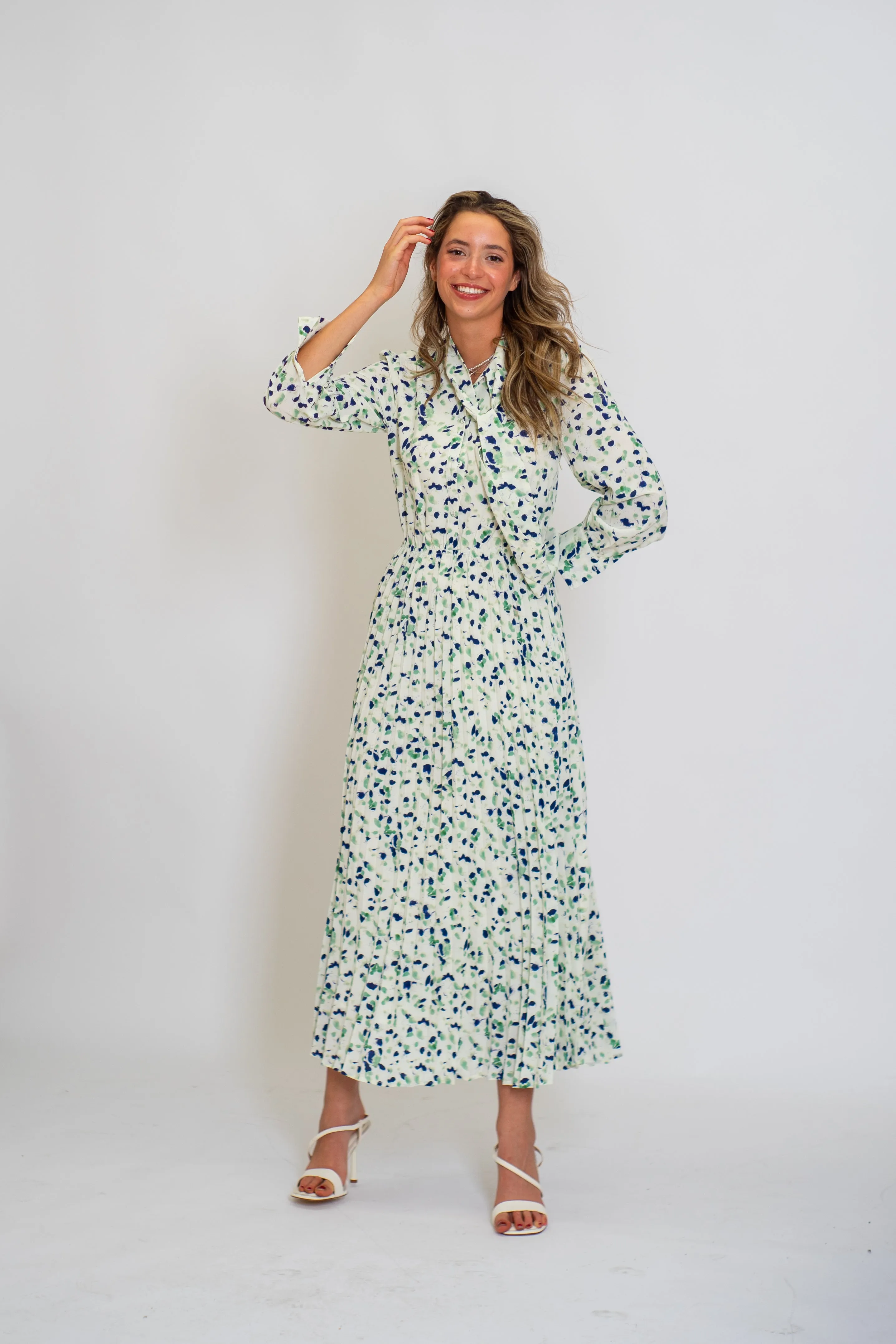 Sage Blossom Flowy Midi Dress