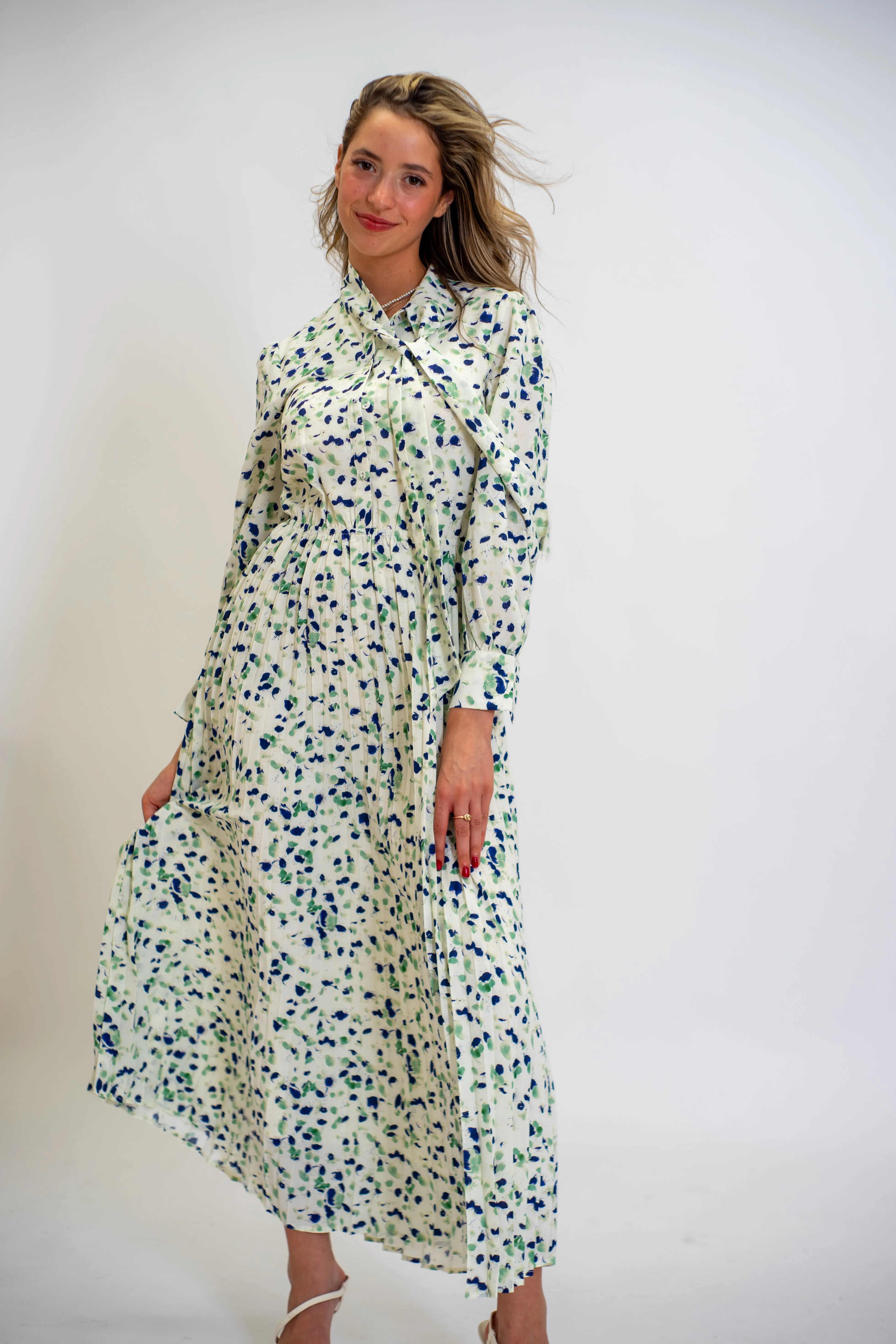 Sage Blossom Flowy Midi Dress