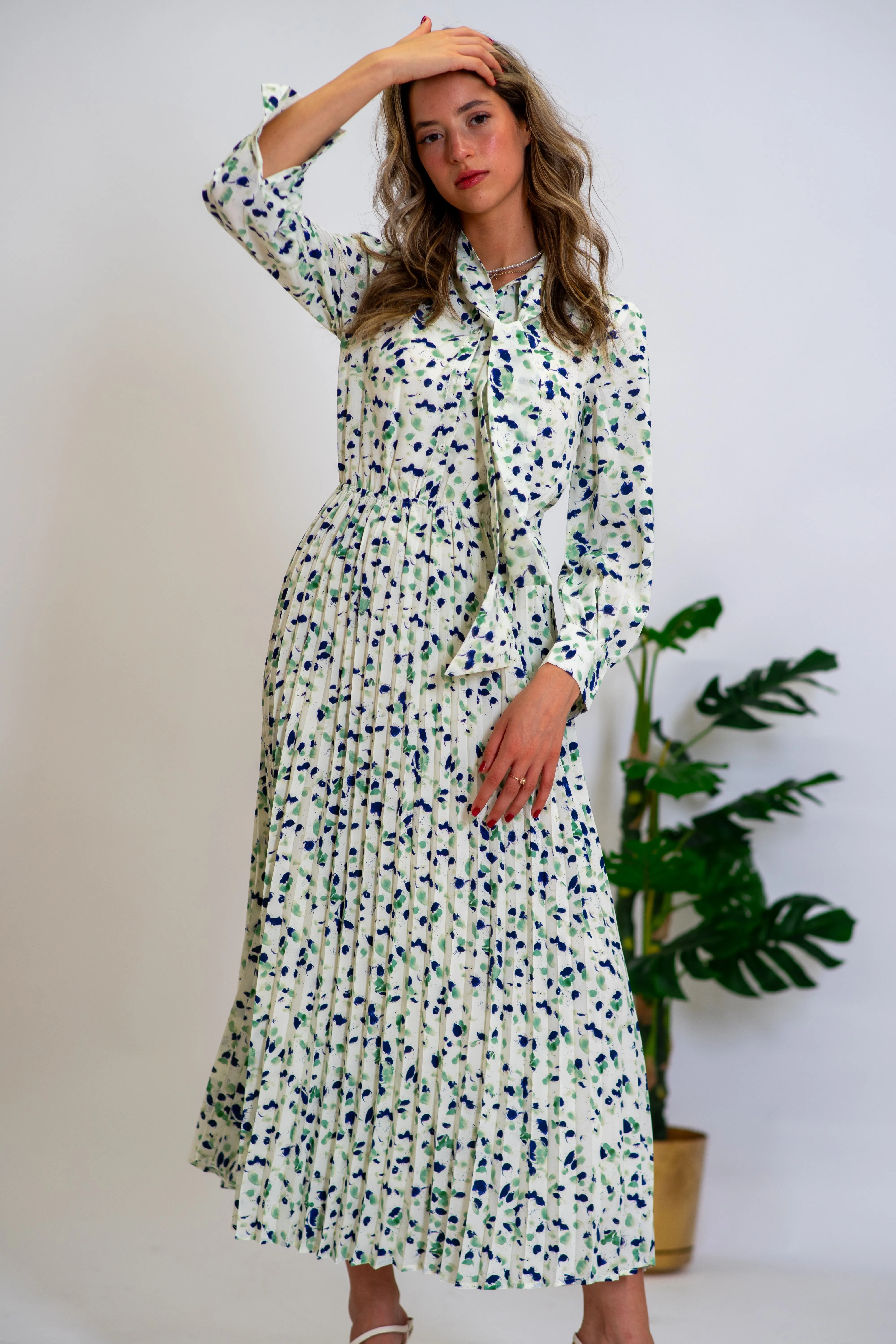 Sage Blossom Flowy Midi Dress