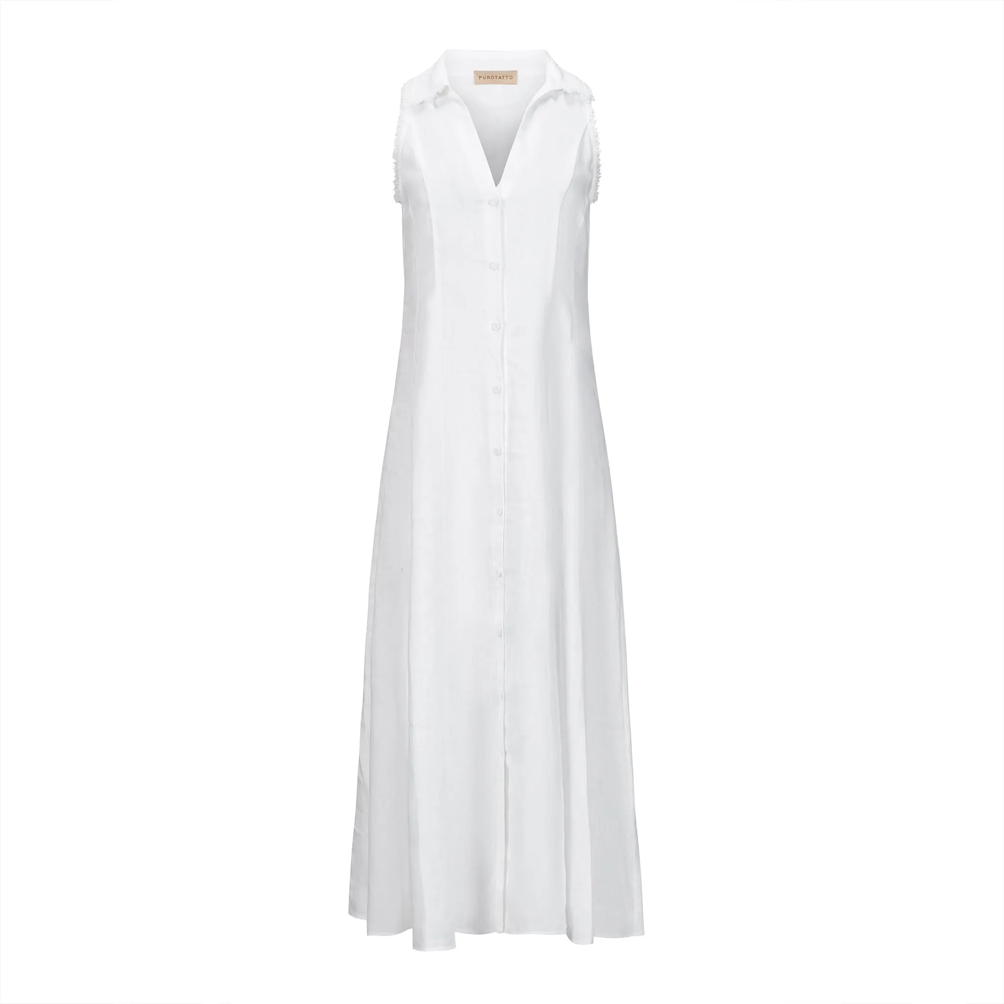 Sleeveless Linen Maxi Shirt Dress - White