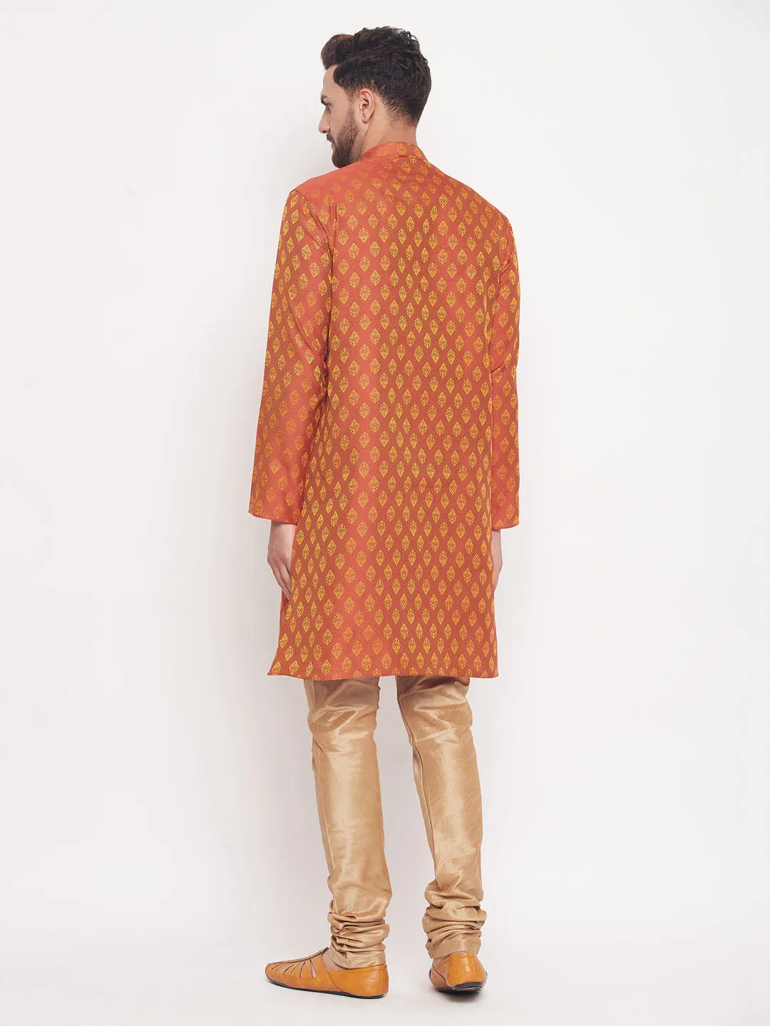 VASTRAMAY Men's Red Woven Kurta Pyjama