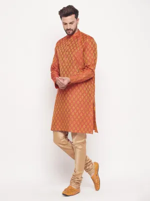 VASTRAMAY Men's Red Woven Kurta Pyjama