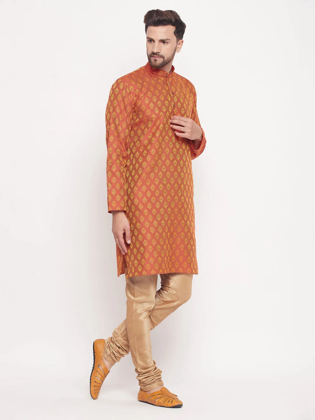 VASTRAMAY Men's Red Woven Kurta Pyjama