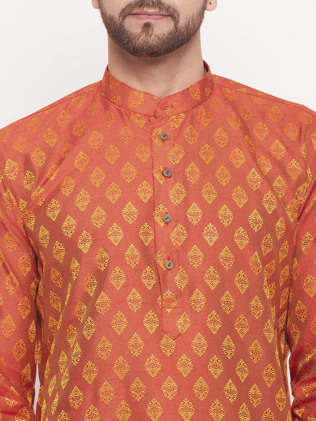 VASTRAMAY Men's Red Woven Kurta Pyjama