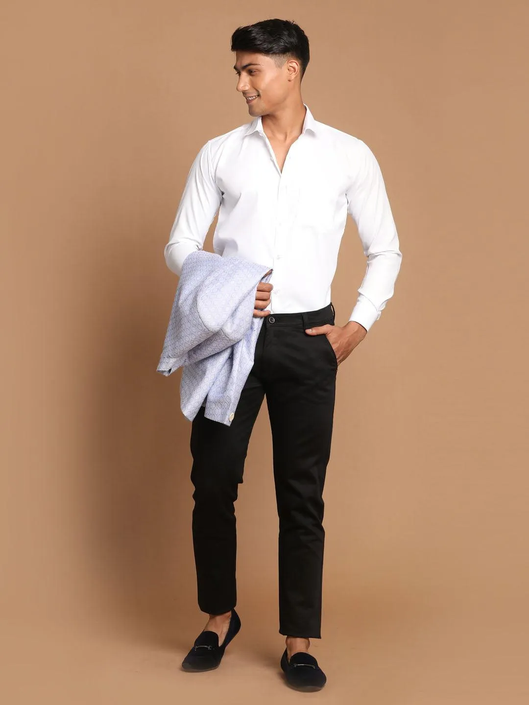 VASTRAMAY Men's White Cotton Solid Shirt