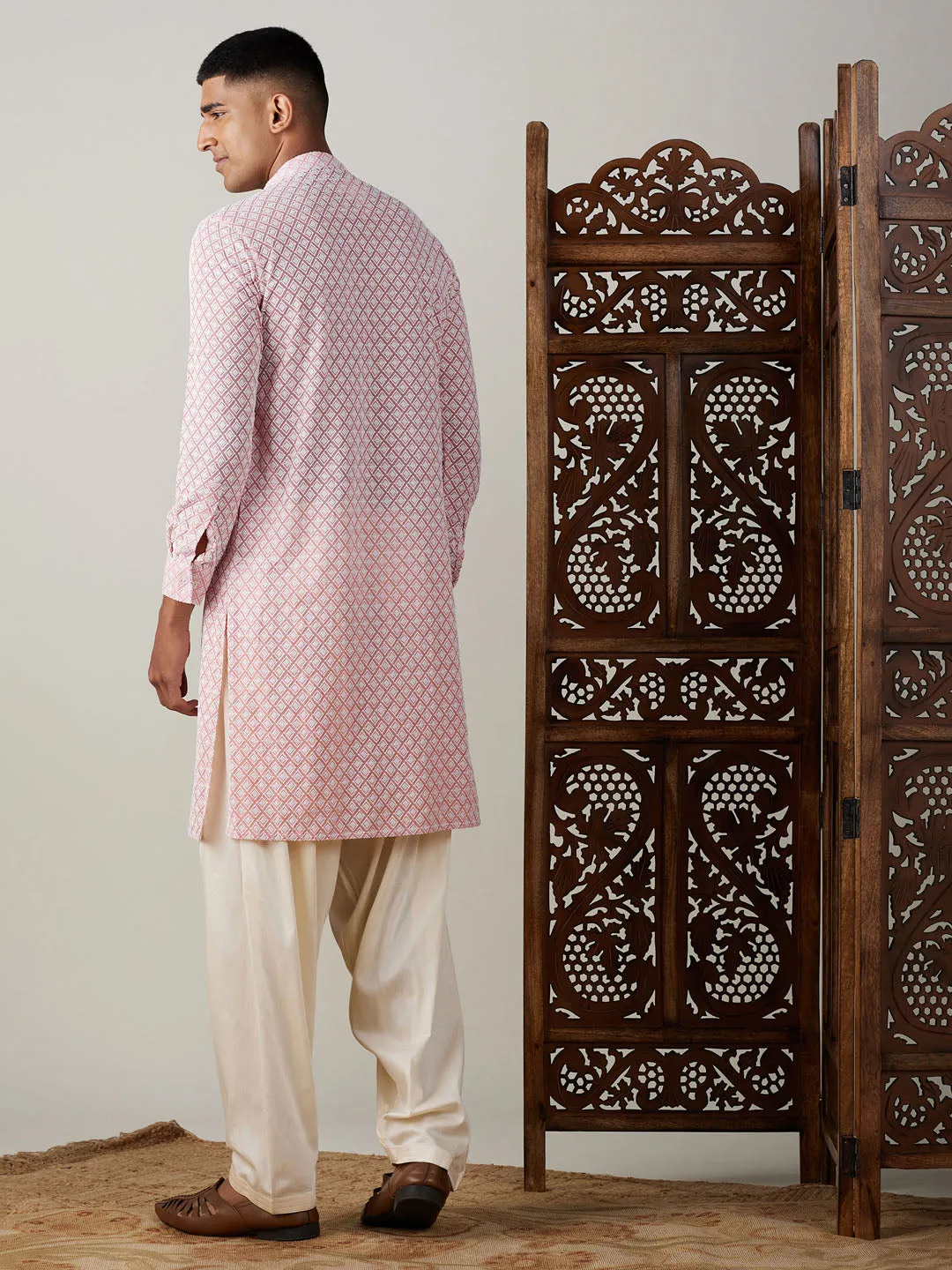 VASTRAMAY Pink Chikankari Kurta Set