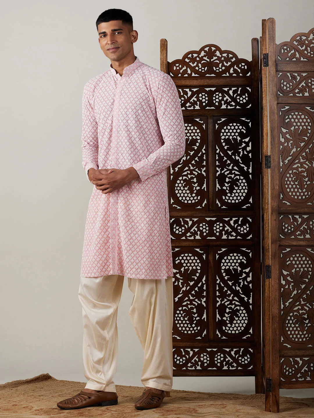 VASTRAMAY Pink Chikankari Kurta Set