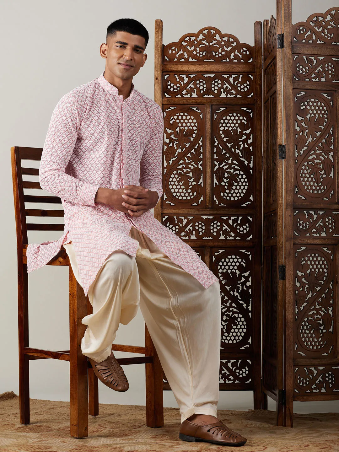 VASTRAMAY Pink Chikankari Kurta Set