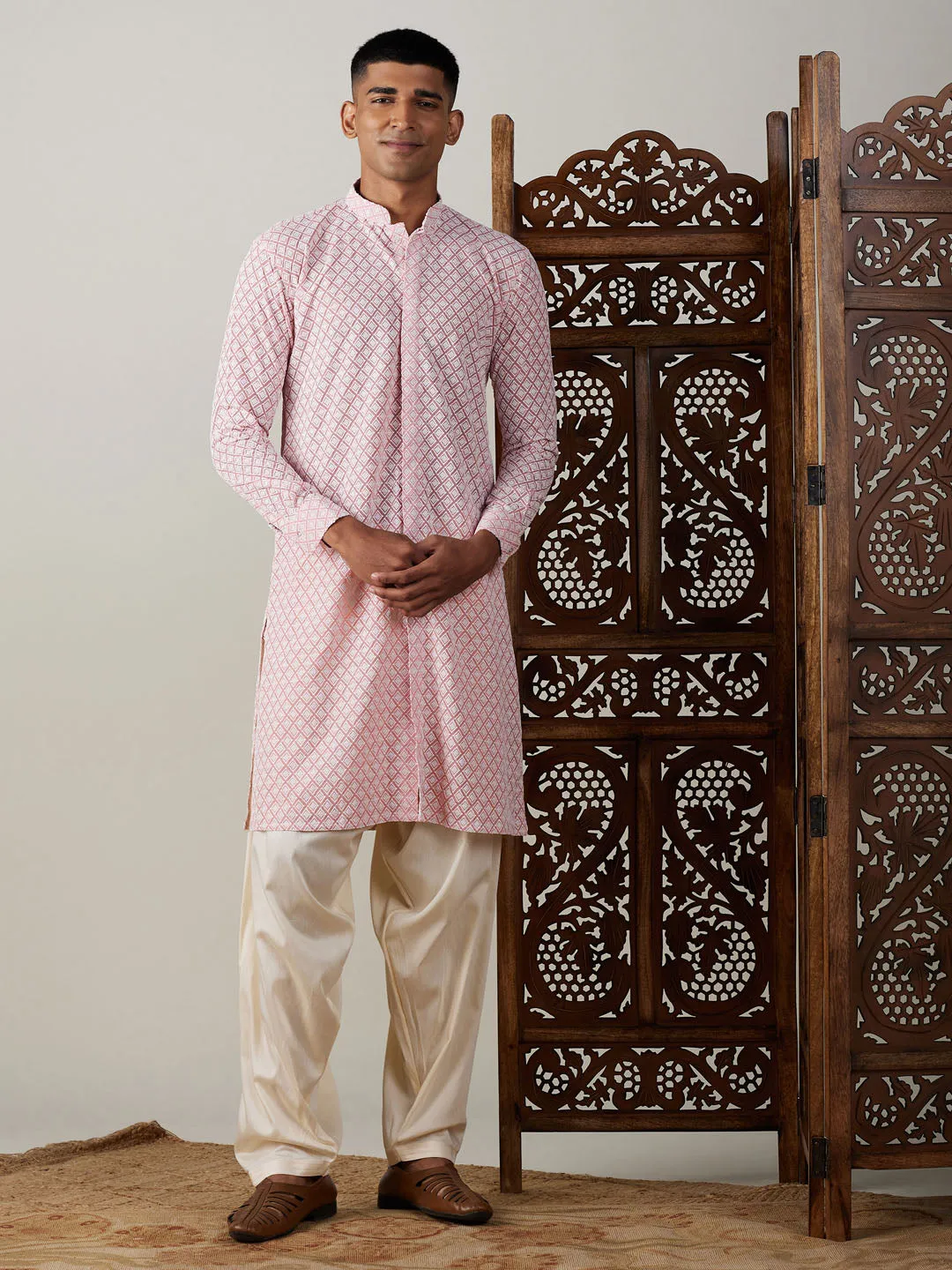 VASTRAMAY Pink Chikankari Kurta Set