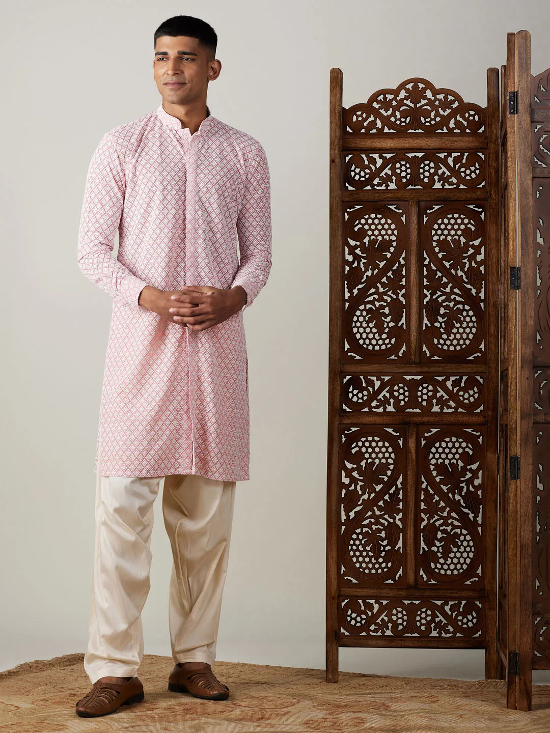 VASTRAMAY Pink Chikankari Kurta Set