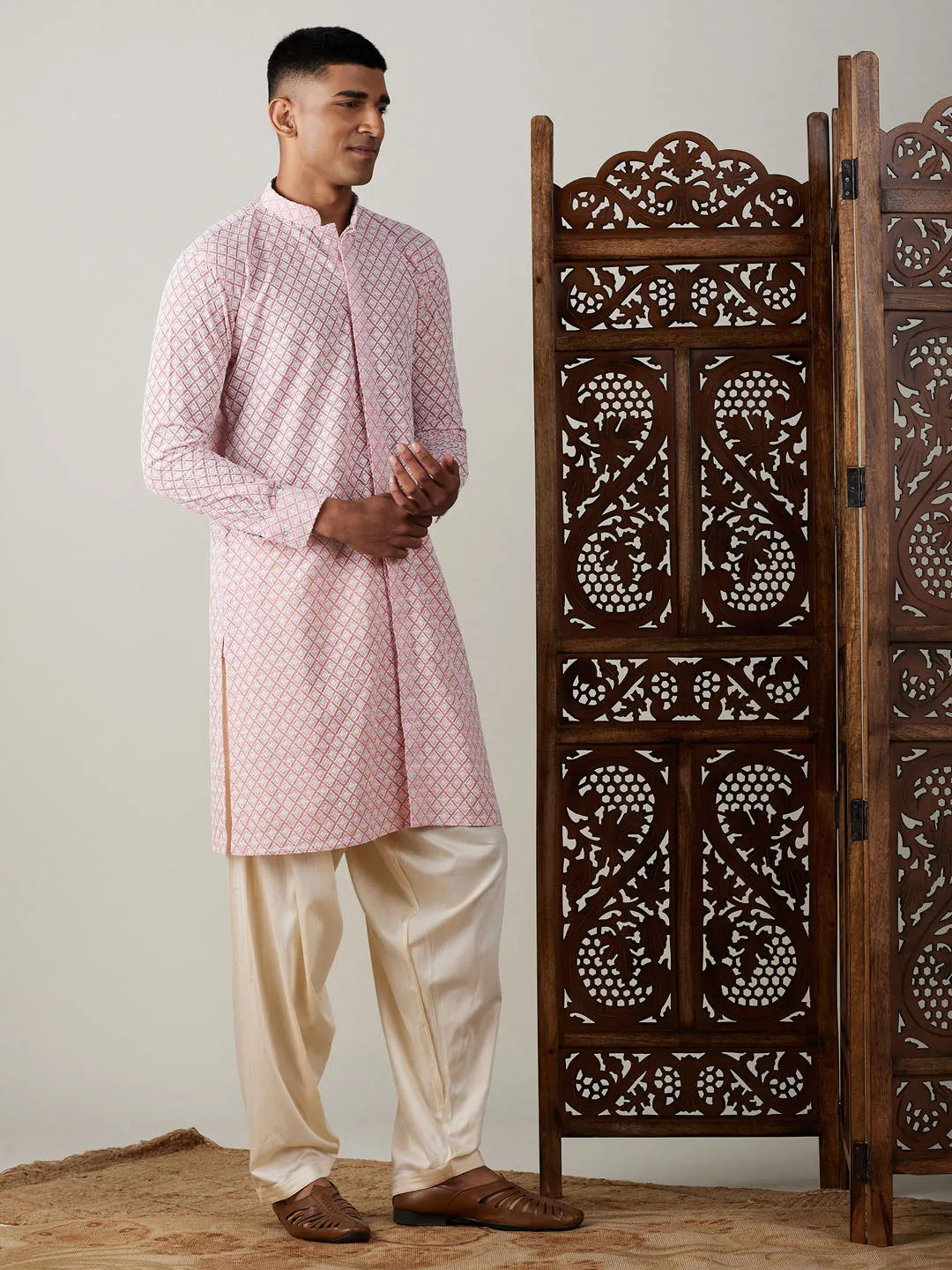 VASTRAMAY Pink Chikankari Kurta Set