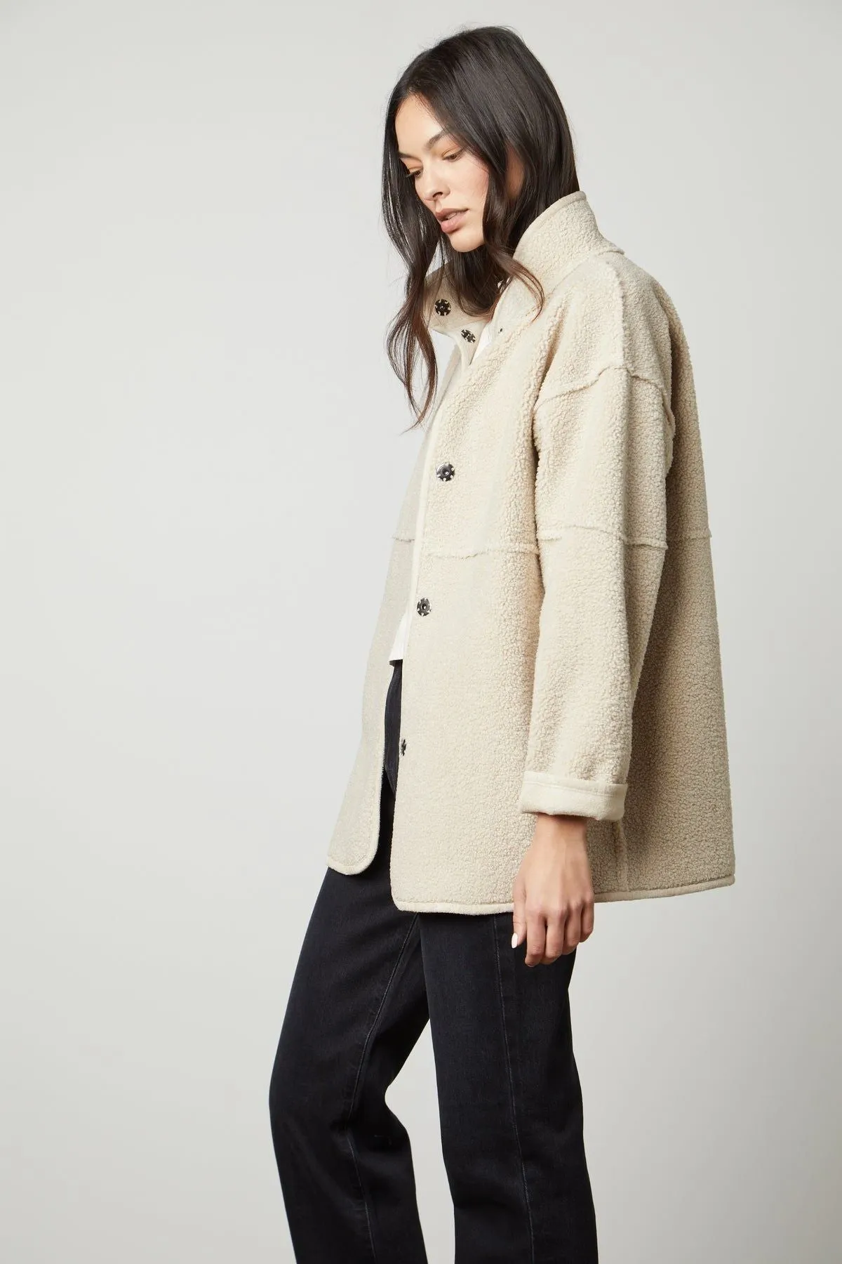 Velvet by Graham & Spencer Albany 03 Luxe Sherpa Reversible Jacket | Ecru | Clearance Final Sale