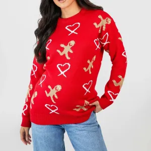 Wenkouban-Christmas Thanksgiving outfits_Christmas Gingerbread Print Long Sleeve Round Neck Casual Loose Christmas Sweater