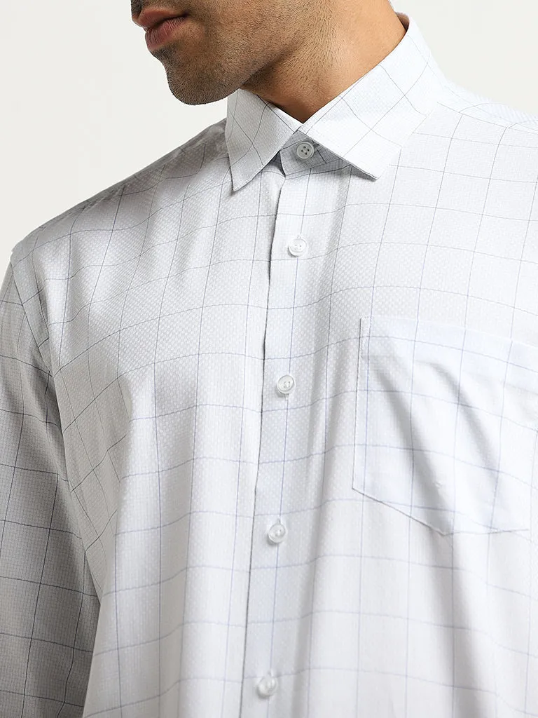 WES Formals Light Blue Checkered Relaxed-Fit Cotton Shirt