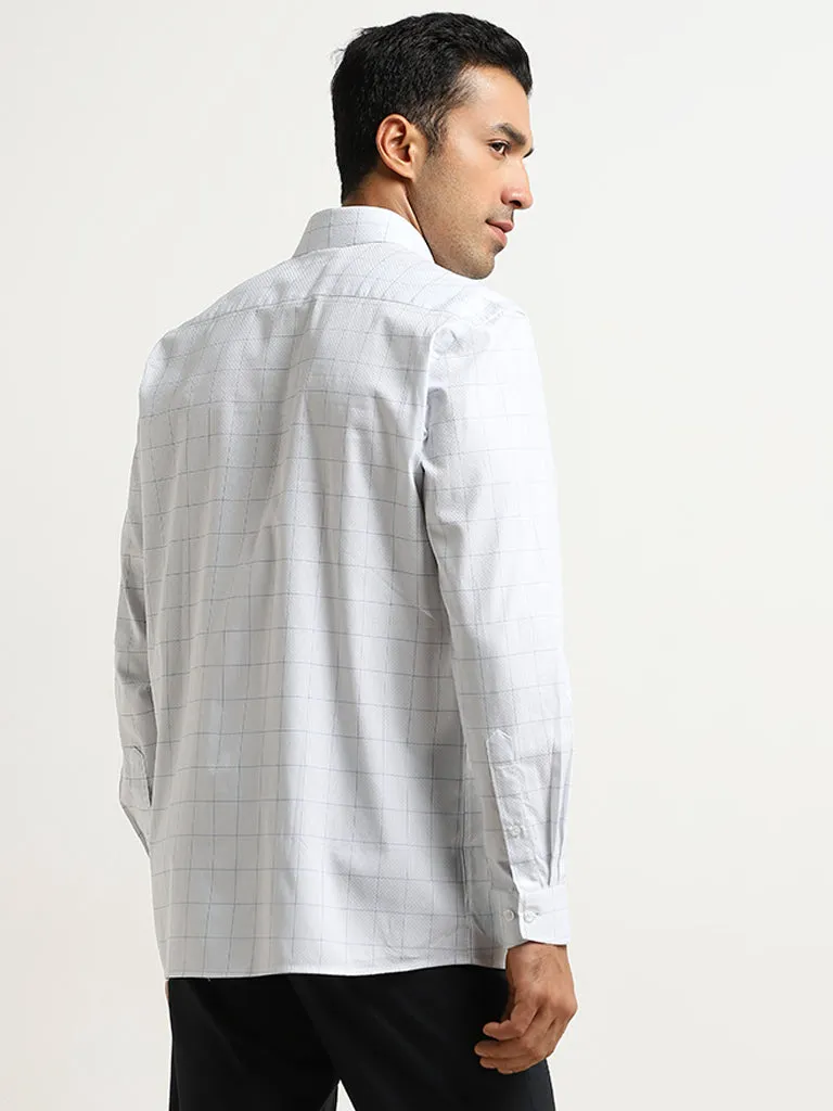 WES Formals Light Blue Checkered Relaxed-Fit Cotton Shirt