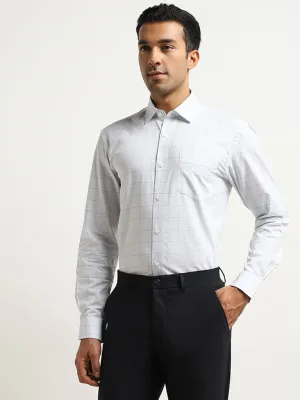 WES Formals Light Blue Checkered Relaxed-Fit Cotton Shirt