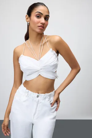 White Flower Power Backless Tie-Up Top