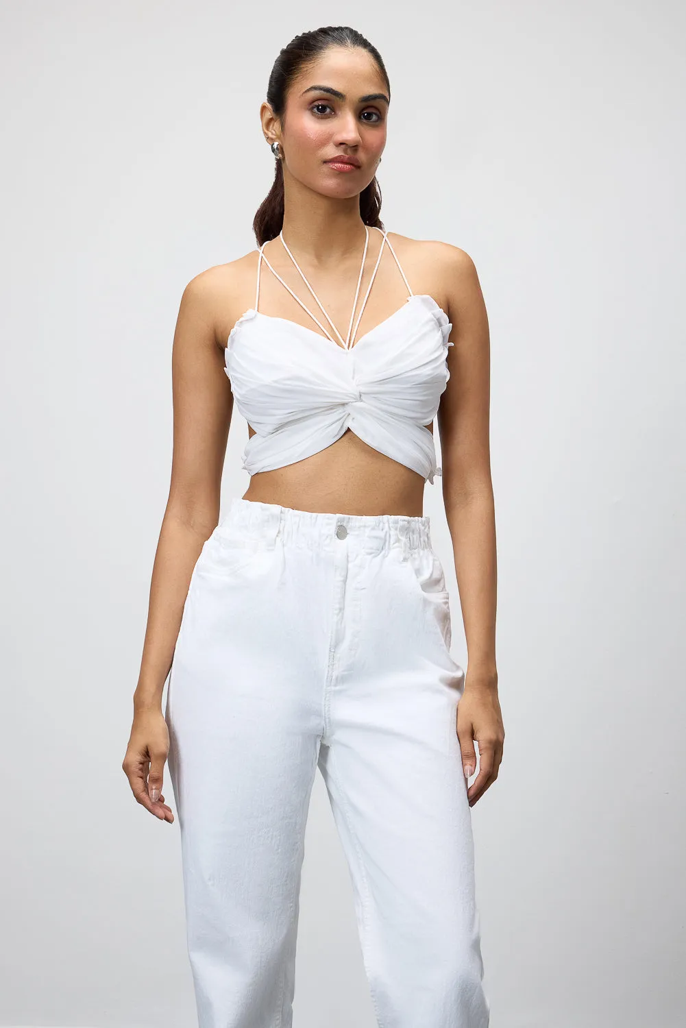 White Flower Power Backless Tie-Up Top