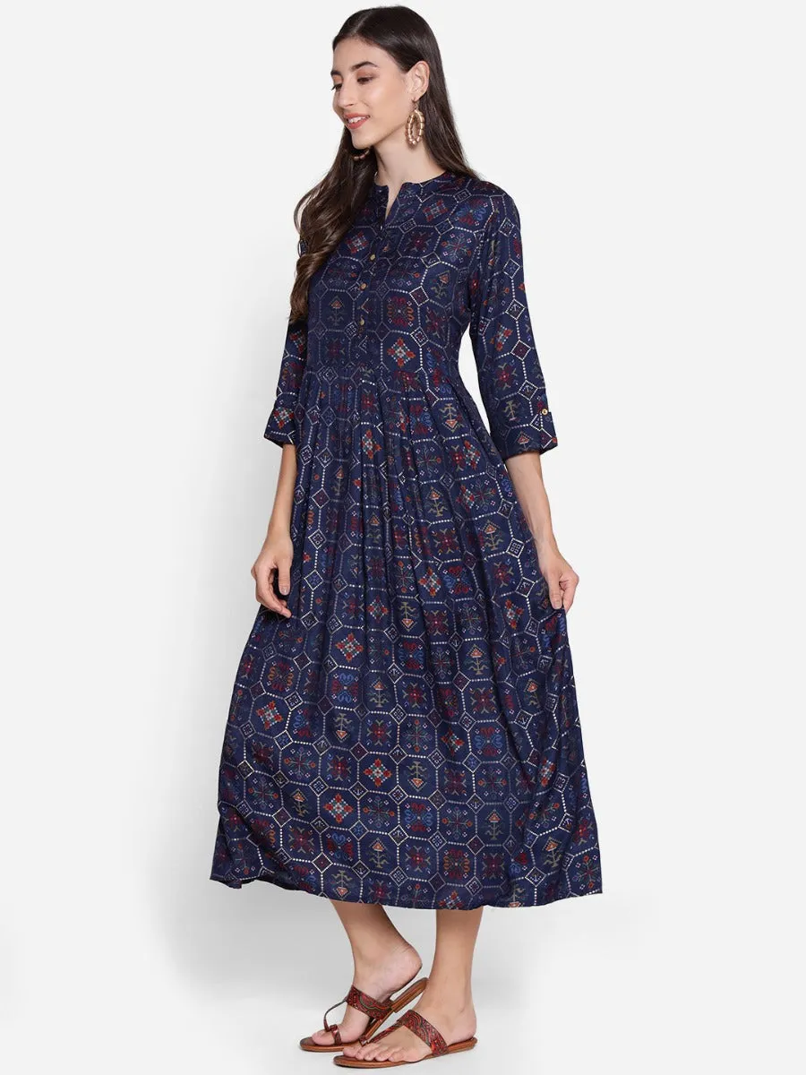 Women Navy Blue Geometrical Printed Dress