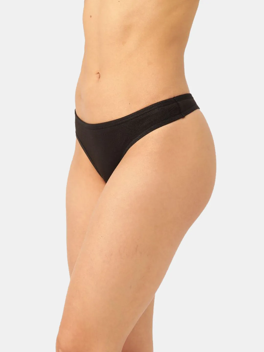 Women’s Solid Black Low-Rise Thong Brief | SUNNY-BLK-1 |